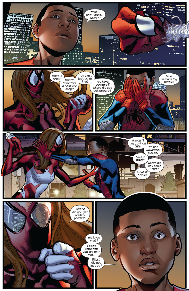 Spider-Woman revealing Miles’ true identity.
